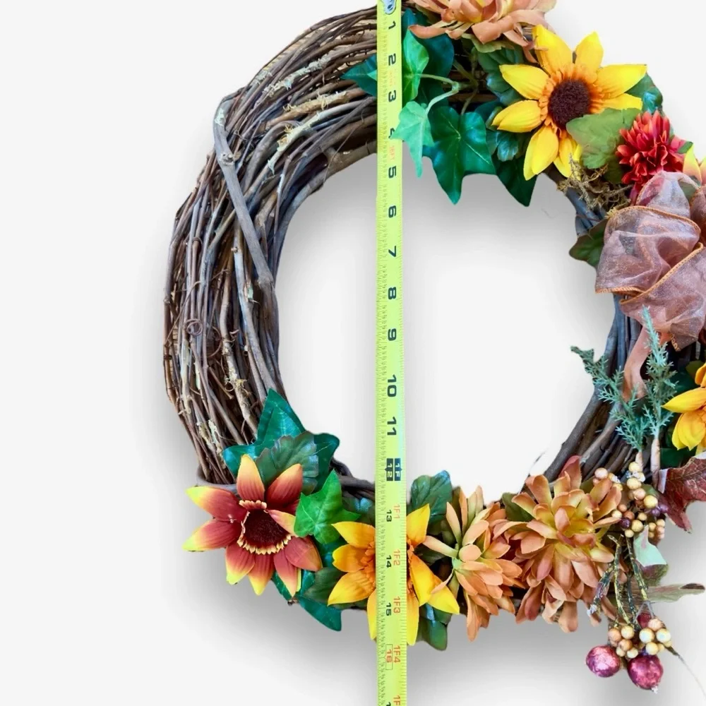 16” CUSTOM Rustic Farmhouse Sunflower & Daisy Floral Wooden Grapevine Wreath